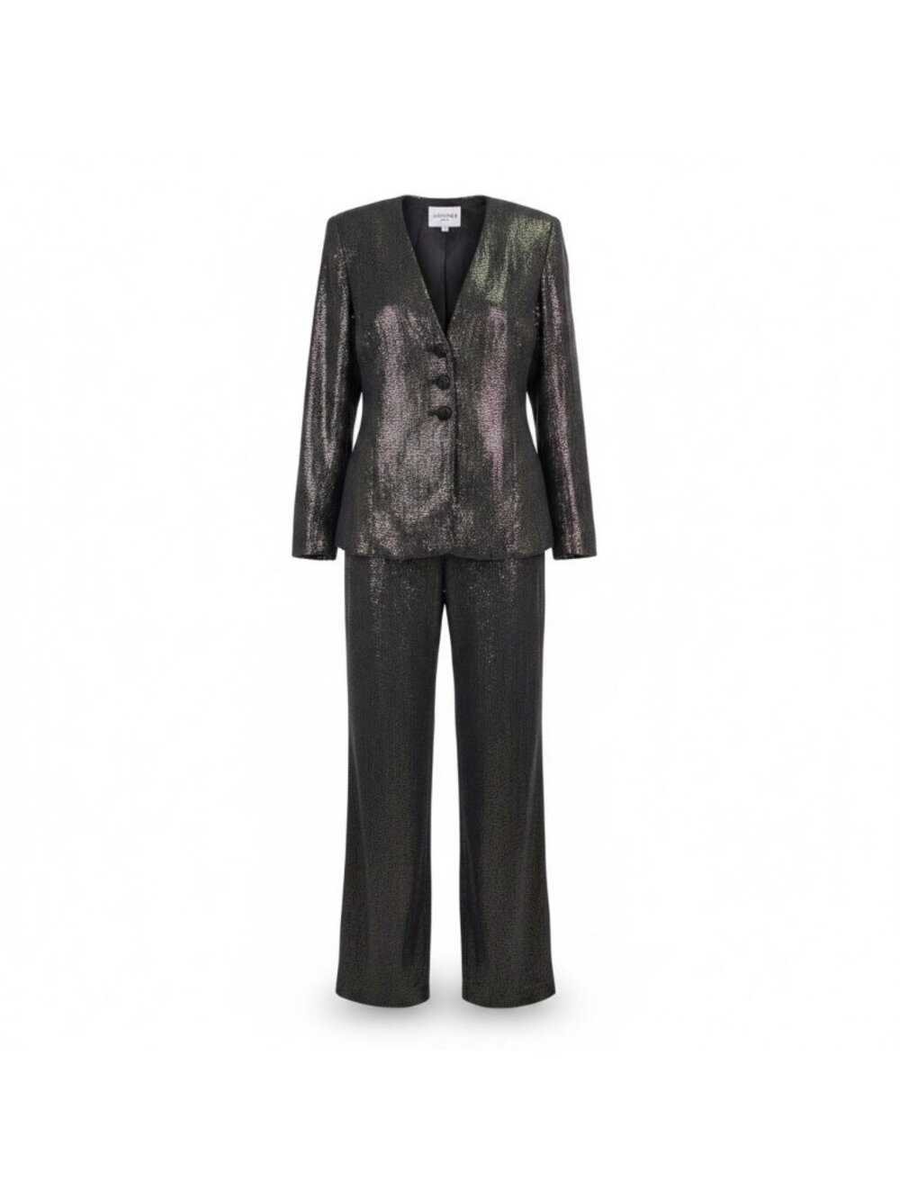 Liancarlo Black Metallic Womens Sequin Jacket & Wide-Leg Pants Set Formal Sz 12